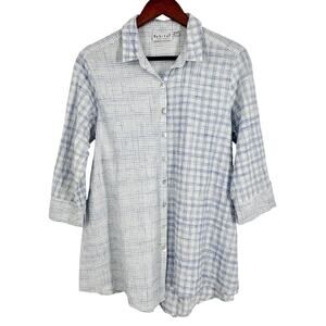 Habitat Sz Small Blue White Crinkle Fabric Wearable Art to Wear Blouse Shirt Top